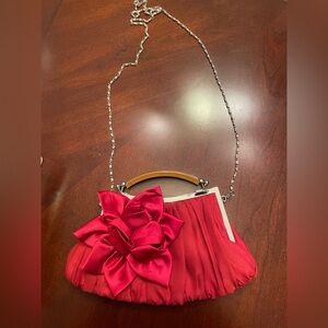 Elegant Red Satin Clutch with Chain Strap